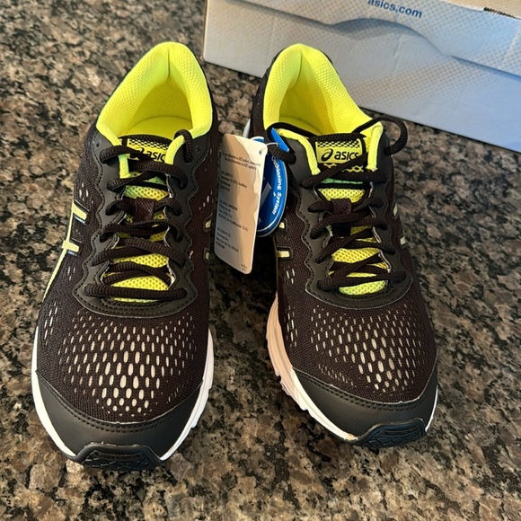 ASICS gel storm black lighting flash yellow kids sneakers NIB6.5 - Picture 3 of 7